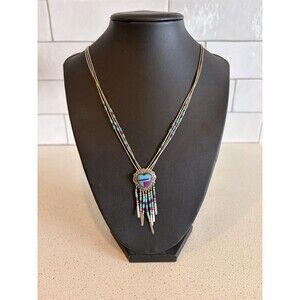 Quoc Turquoise Old Pawn 925 Sterling Vintage Sugilite Heart Chain Necklace 24"